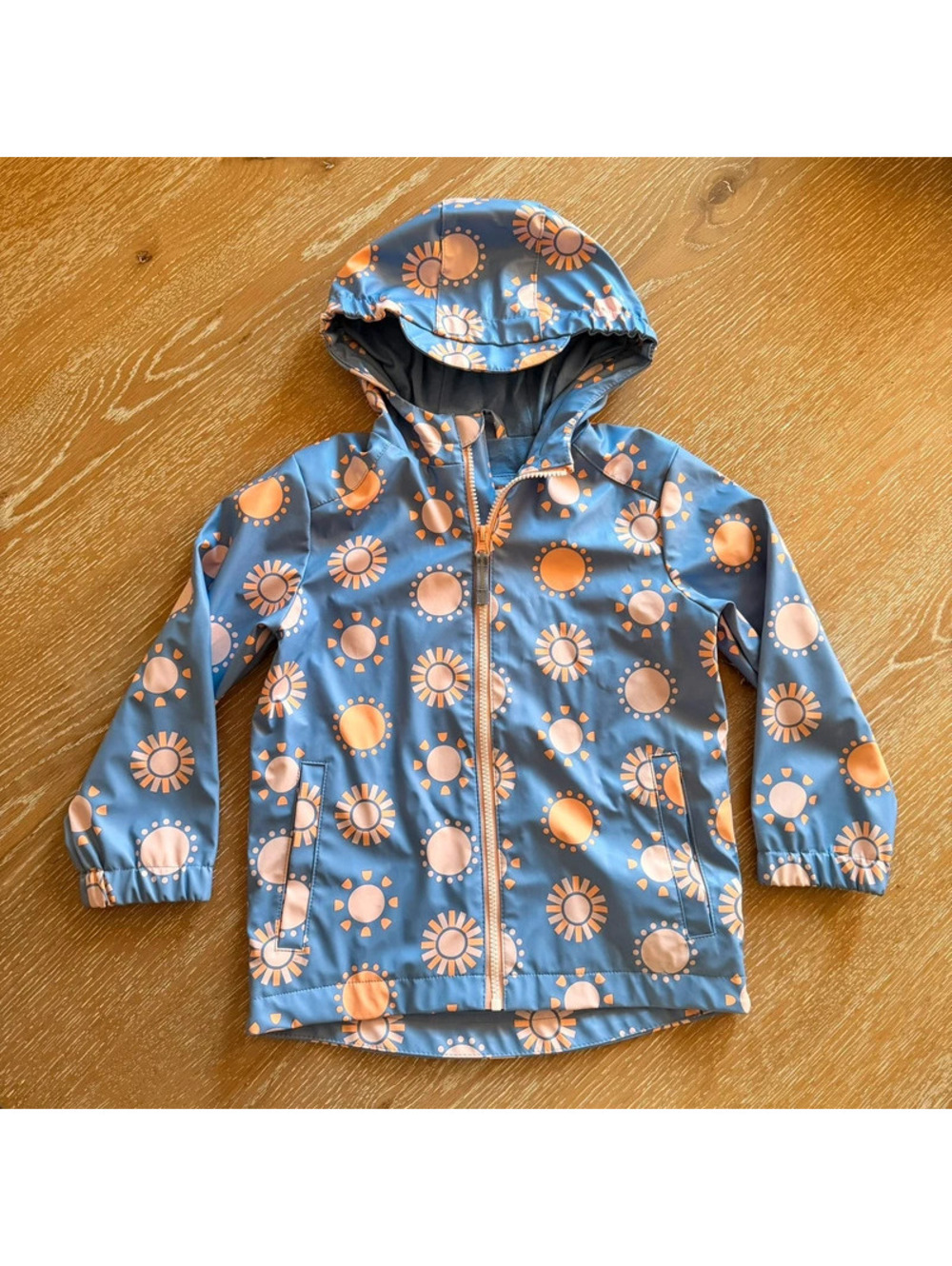 Cat & Jack Girls XS 4/5 Blue Pink Sun Print Hooded Rain Jacket Coat